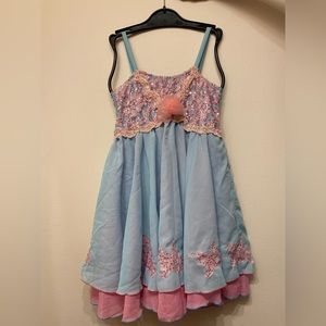 Glamour leotard with skirt pink/blue